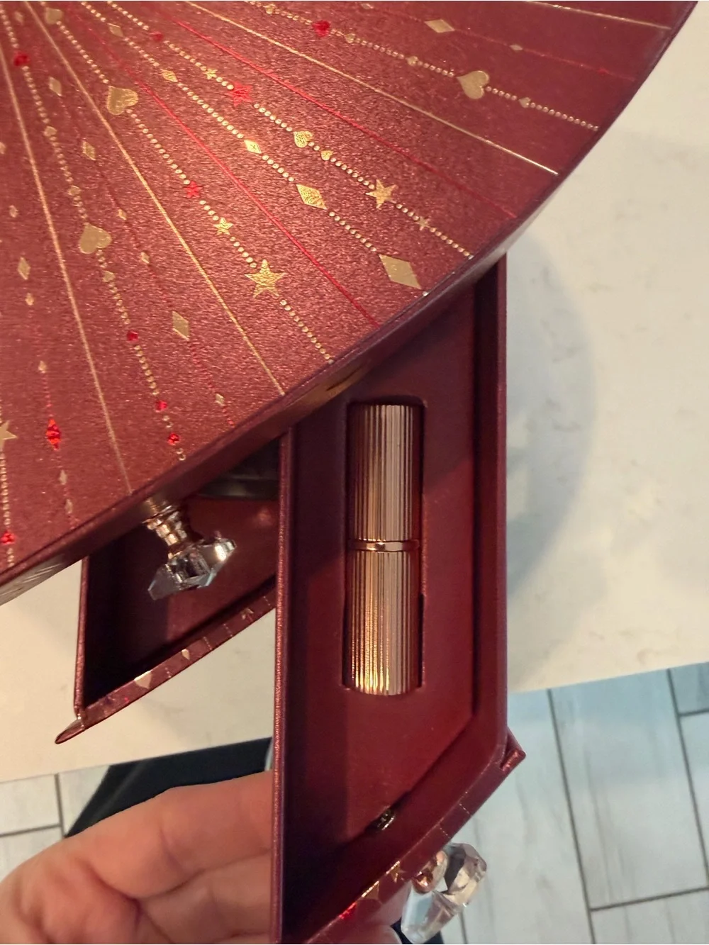 Charlotte Tilbury Festive Burgundy and Gold Makeup Jewelry Chest with products!!